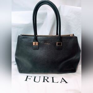 FURLA Black Leather Women's Tote / Top Handle Satchel with Gold-toned Hardware